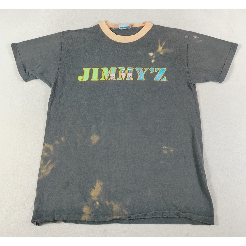 Vintage‎ Jimmy'Z Shirt Mens Small Black Ringer Surf Skate Graphic 80s Distressed